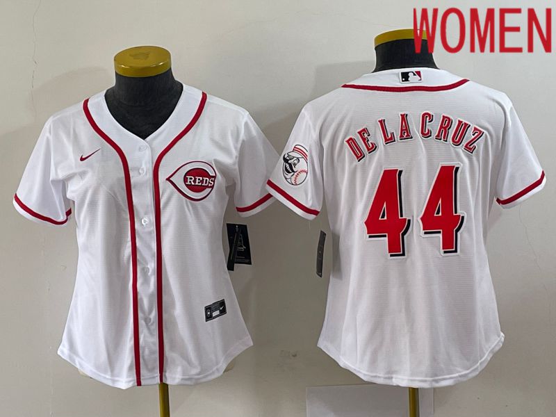 Women Cincinnati Reds #44 De La Cruz White Nike 2023 Game MLB Jersey1